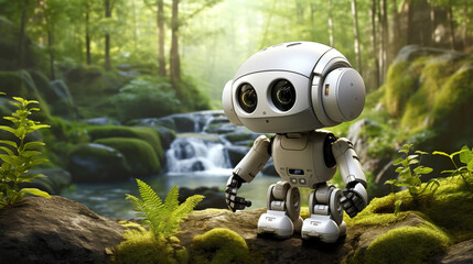 Wall Mural - a robot in the jungle, cute style