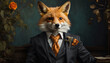 A mischievous fox donning a dark buisness suit.