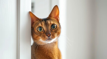 Abyssinian Cat peeking around corner 2