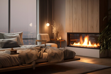 Wall Mural - A bedroom with a cozy seating area and a fireplace