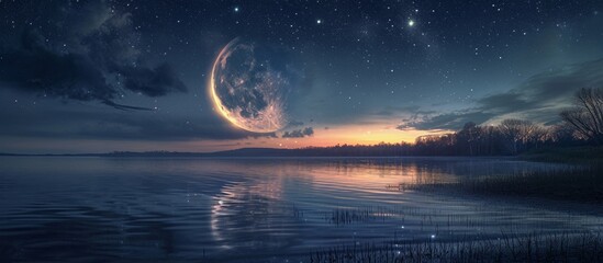 Wall Mural - captivating half moon: mesmerizing natural beauty of half moon shines brightly in the tranquil half 