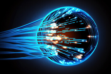 Wall Mural - Extremely close-up of an optical cable with glowing fibers.