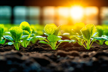 Springtime Growth: Young Green Plants Emerging from Soil, Symbolizing New Life and Agricultural Renewal