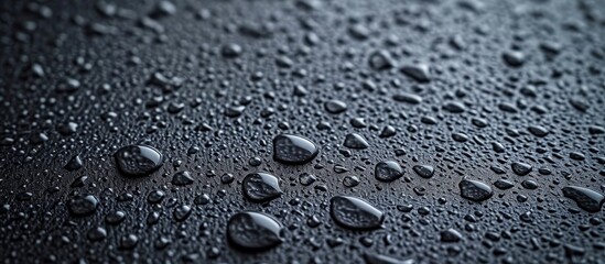 Poster - Fresh Raindrops on Dark Gray Surface: A Refreshing and Serene Image Capturing the Beauty of Glistening Raindrops on a Mysterious, Dark Gray Surface