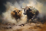 Bulls fighting in the studio with smoke background