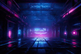 Fototapeta Do przedpokoju - Futuristic corridor with glowing neon lights. 3D Rendering