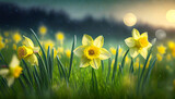 Fototapeta Kwiaty - Narcyze wiosenne żółte kwiaty
