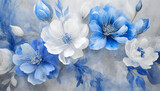 Fototapeta Fototapeta w kwiaty na ścianę - Tapeta niebieskie i białe kwiaty, abstrakcyjne pastelowe tło kwiatowe