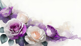 Fototapeta Kwiaty - Tapeta fioletowe i białe róże. Abstrakcyjne pastelowe tło kwiatowe, puste miejsce na tekst