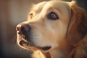 Poster - A close-up view of a dog's face with a blurry background. Can be used for various purposes