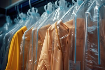 Aufkleber - A row of clothes hanging on a rack. Suitable for fashion and retail concepts