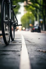 Poster - A bicycle parked on the side of a road. Suitable for transportation, outdoor activities, and urban scenes