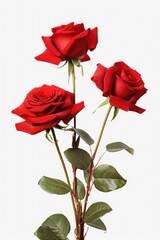 Poster - Three red roses in a vase on a white background. Perfect for romantic occasions and floral designs