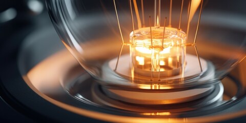 Poster - A close up view of a light bulb inside a glass. This image can be used to represent concepts related to innovation, creativity, and bright ideas