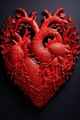 Poster - A red heart-shaped object with a small bird inside. Can be used to represent love, affection, or Valentine's Day