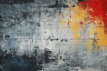 Poster - A vibrant painting featuring a red, yellow, and grey background. Ideal for adding a pop of color to any space