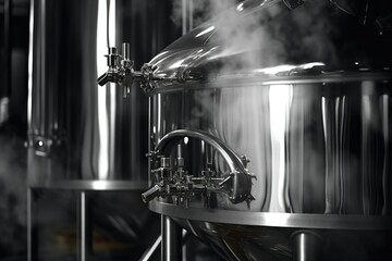 Poster - A black and white photo of a steam boiler. Suitable for industrial themes and historical references