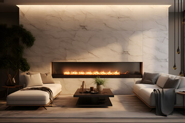 Sticker - modern living room with a wall mounted linear fireplace