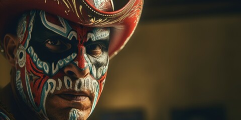 Canvas Print - A close up view of a person with a painted face. This image can be used for various purposes