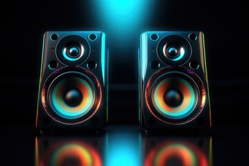 Aufkleber - A pair of speakers sitting on top of a table. Ideal for music and audio-related projects