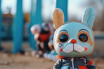 Poster - Close up of a toy rabbit on a playground. Perfect for children's playtime themes