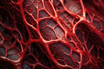Poster - A close-up view of a red vein. This image can be used to depict blood vessels, medical conditions, or the anatomy of the human body