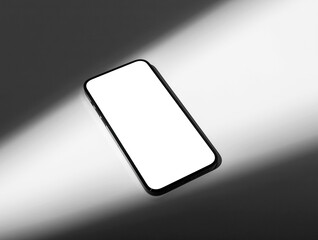 Poster - Mobile phone screen mockup, blank smartphone display laying in sun beam