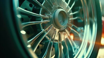 Poster - Close up shot of a car wheel. Perfect for automotive enthusiasts or mechanics.