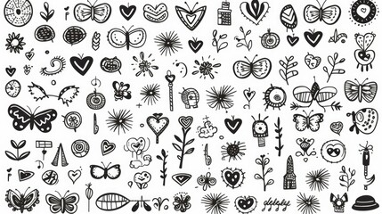 Poster - A collection of doodle drawings on a white background. Perfect for adding a playful touch to any project or design