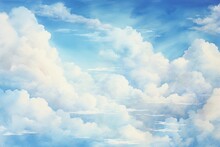 A Painting Of A Plane Flying Through A Cloudy Sky. Can Be Used To Depict Travel, Aviation, Or A Sense Of Adventure