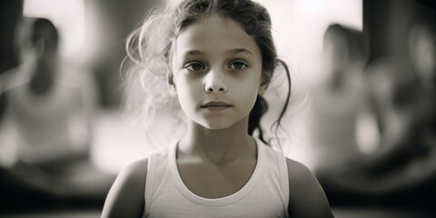 Poster - A young girl looking directly at the camera. Suitable for various uses