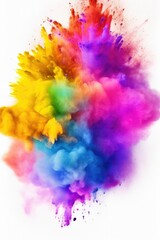 Poster - Colorful powder exploding in a vibrant display on a clean white background. Perfect for adding a burst of color and energy to your designs or projects