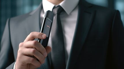 Aufkleber - A man in a suit holding a cell phone. Suitable for business, technology, and communication concepts