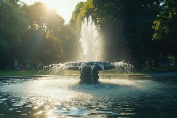 Poster - A picture of a fountain with water spewing out of it. Perfect for use in architecture or landscaping projects