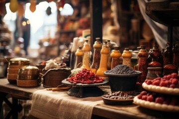 Aufkleber - A variety of different types of food displayed on a table. Ideal for food-related projects and presentations