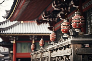Poster - A row of red lanterns hanging from the side of a building. Perfect for adding a festive touch to any event or celebration