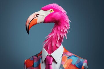 Poster - A pink flamingo dressed in a suit and tie. Suitable for various occasions and events
