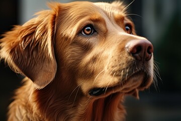 Poster - A close-up view of a dog's face with a blurred background. Suitable for various purposes