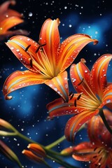 Poster - A vibrant bunch of orange flowers with glistening water droplets. Perfect for adding a fresh touch to any project