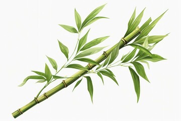 Poster - A drawing of a bamboo plant with vibrant green leaves. Suitable for various nature-themed designs