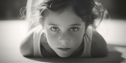 Poster - A black and white photo featuring a little girl. Suitable for various uses