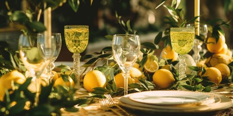 Poster - A table with a bunch of lemons. Perfect for kitchen decor or healthy lifestyle content