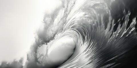 Poster - A powerful and dramatic black and white photograph capturing the intensity of a large wave. Perfect for adding a touch of nature's raw energy to any design project
