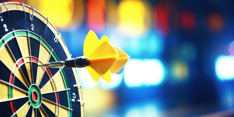 Poster - A dart hitting the bullseye of a dart board. Ideal for sports and competition-related designs