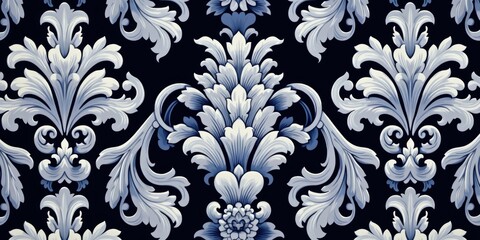 Poster - A beautiful blue and white floral pattern on a black background. This versatile image can be used for various design projects
