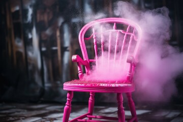 Poster - A pink chair sitting on top of a checkered floor. Suitable for interior design or furniture-related projects