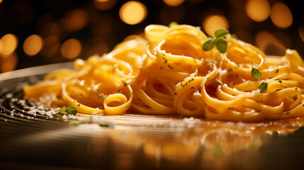 Wall Mural - Italian pasta with white sauce basil and parmesan cheese