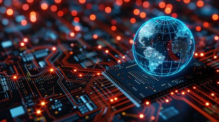 Poster - Digital Earth on Technological Background. Generative ai