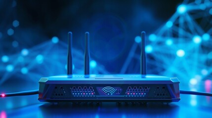 Poster - Futuristic High-Speed Network Router with Glowing Lights. Generative ai