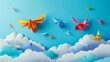 © Scrudje - Vibrant Origami Birds Soaring in the Sky. Generative ai